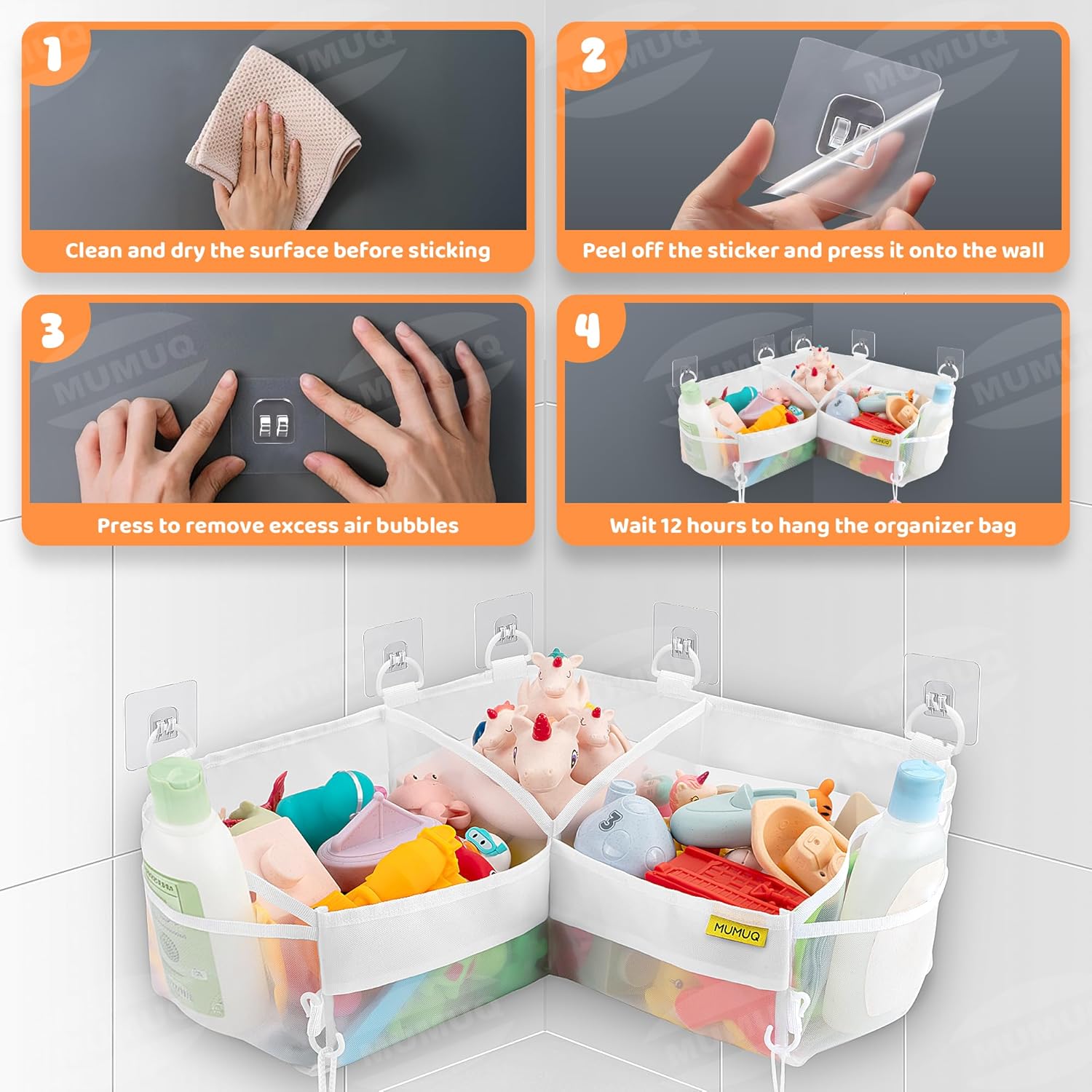 Thumbnail 5 de MUMUQ 3 Compartments Bath Toy Storage Corner Bath Toy Holder