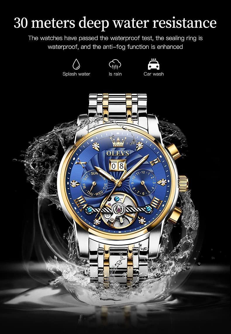 Thumbnail 4 de OUPINKE Herrenuhren Automatik Skelett Tourbillon – Diamanten, Schwarz Edelstahlarmband
