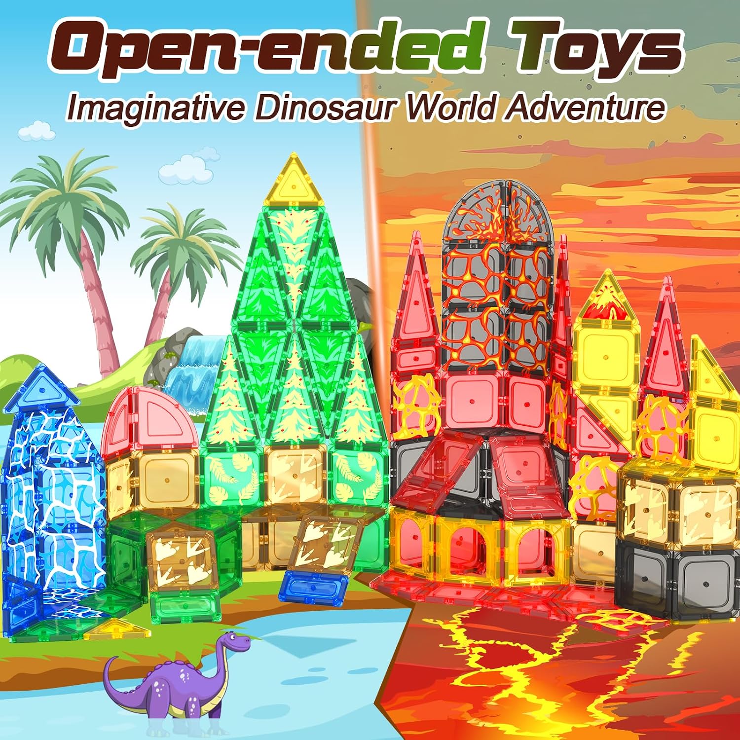Detalle 2 de 102PCS Dinosaur Magnetic Tiles Set with 8 Dinosaurs 🧩