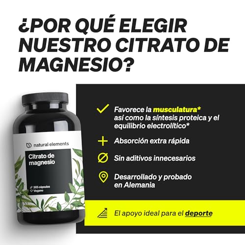 Detalle de Citrato de Magnesio Natural Elements (365 cápsulas) con 360 mg de magnesio elemental al día