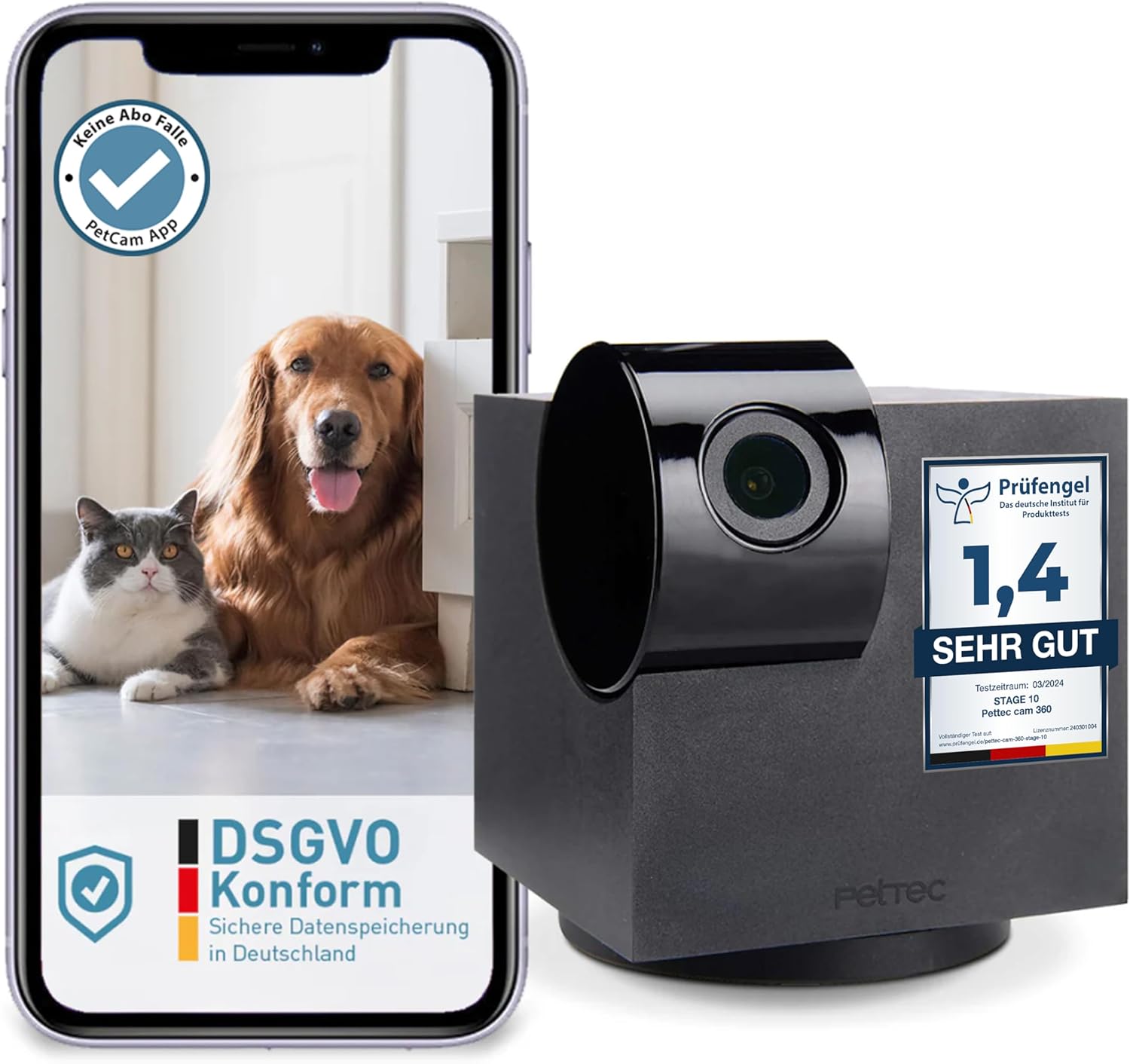 Detalle 2 de PetTec Cam 360° 2er Set – Haustierkamera mit App, 360°-Schwenk, Nachtsicht und Zwei-Wege-Audio
