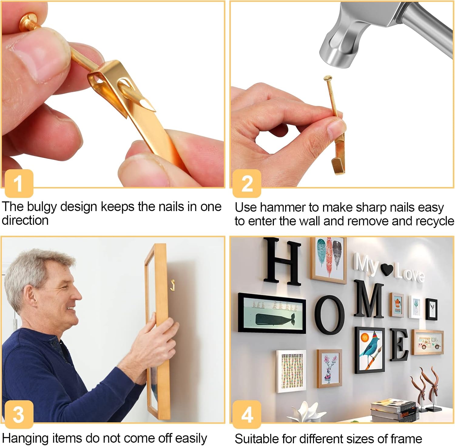 Detalle 2 de Romeda Model 1 184-Piece Picture Hanging Kit, Gold Steel Hooks, 20/30/50 lb