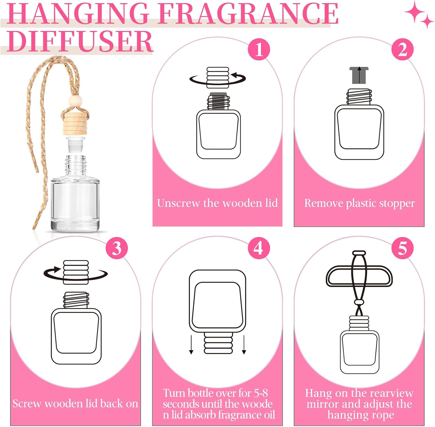 Detalle de AROIC Car Air Freshener - Pink Sparkle Champagne Fragrance (6 Pack)