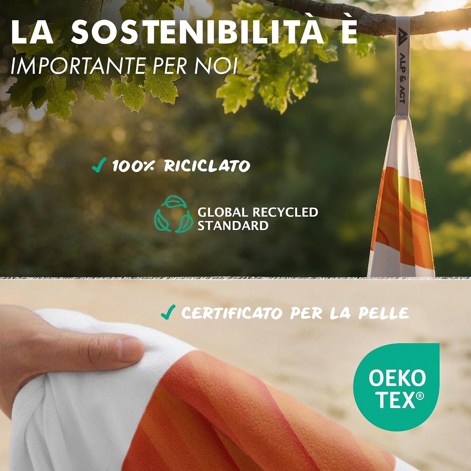 Detalle de ALP & ACT Telo Mare XXL 200x90 cm – microfibra riciclata, ultra leggero e asciugatura rapida
