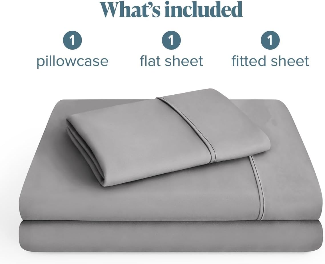 Detalle de Bare Home 1800 Ultra-Soft Twin XL Sheet Set, Microfiber, Light Gray, Deep Pockets