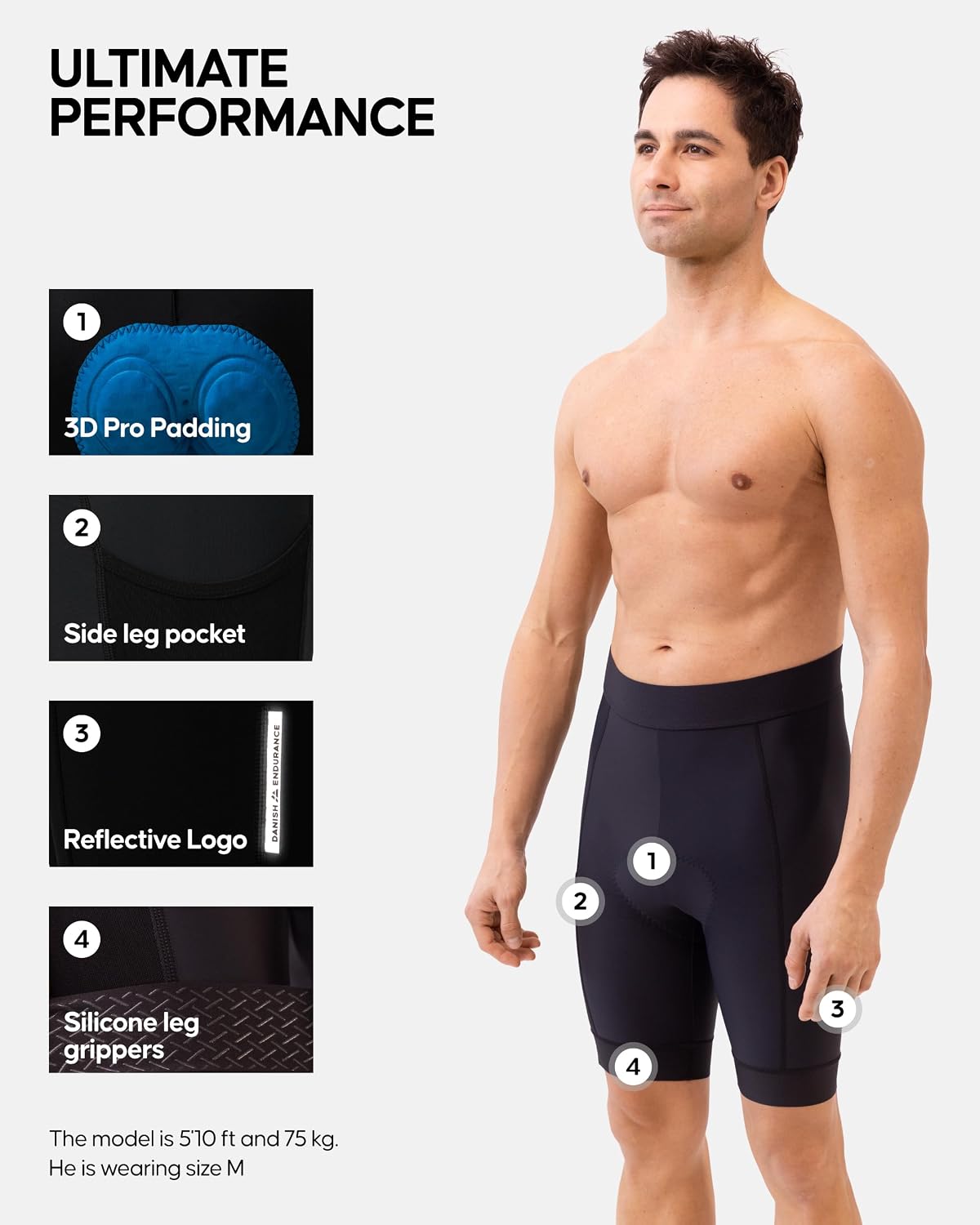 Thumbnail 1 de DANISH ENDURANCE Men's Cycling Shorts, 3D Pro Padded, Quick-Dry