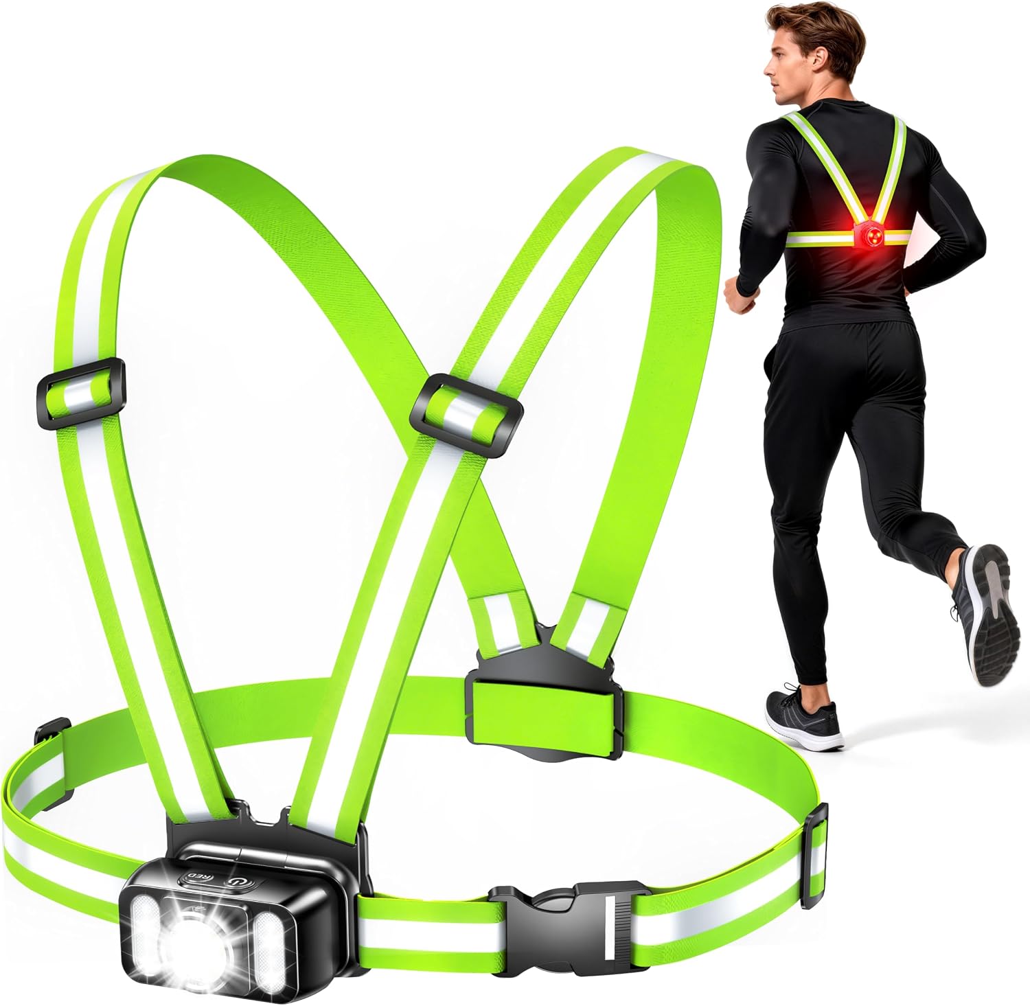Detalle de Mohard WDB81 hardloopvest met 550 lumen, zijlicht en 360° reflectie
