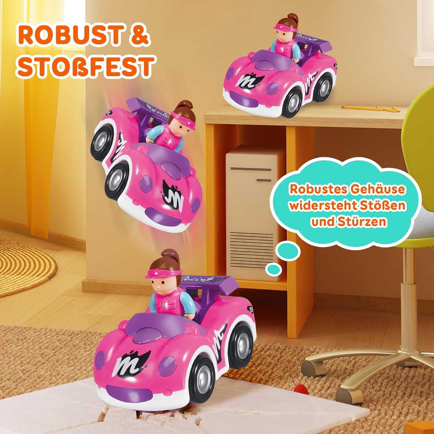 Detalle de Pup Go Kleinkind RC Cartoon Rennwagen – erstes ferngesteuertes Auto ab 18 Monaten mit Musik, Licht und 2 Figuren