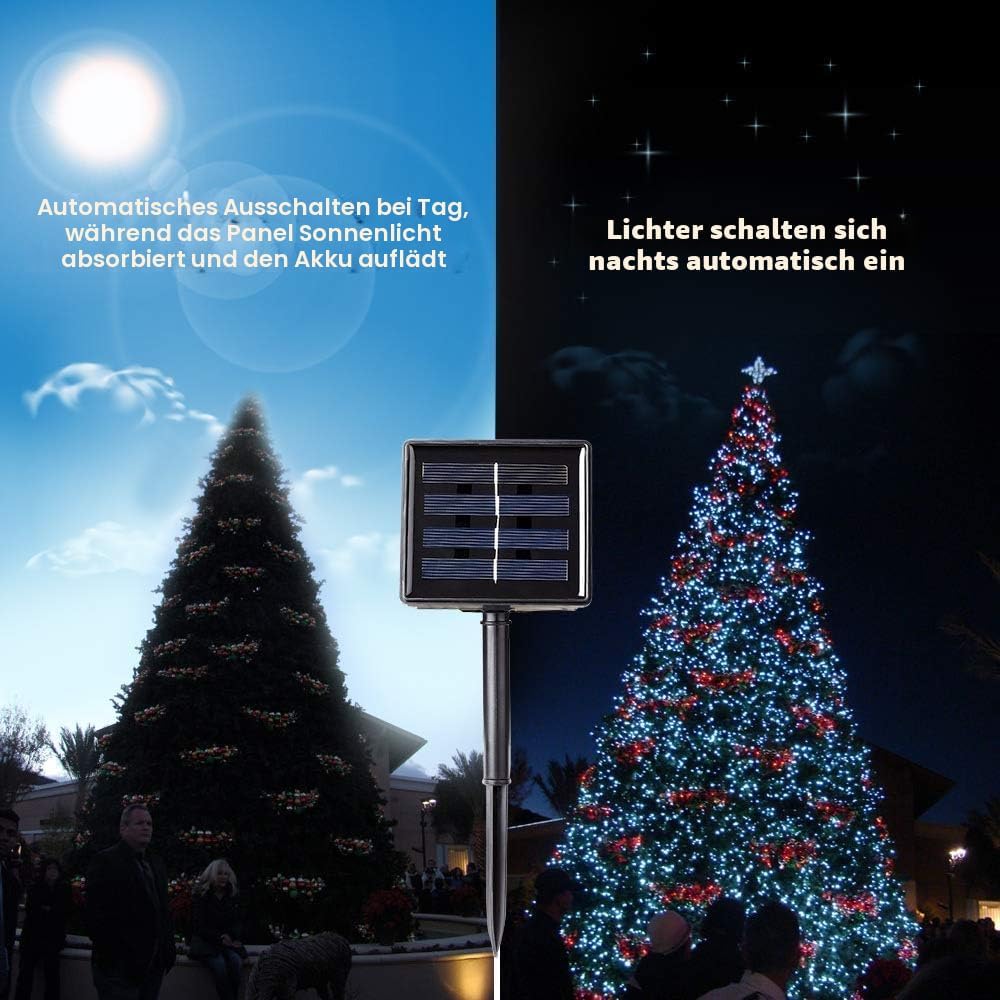 Detalle de NEXVIN Solar Weihnachtsbeleuchtung Außen 20m • 200 LED im 8-Modi-Lichtschlauch