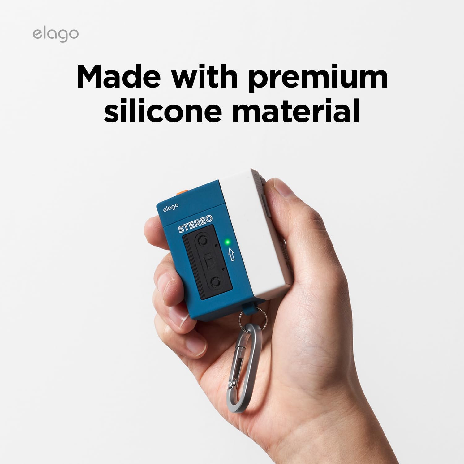 Detalle 2 de elago Armor Coque lecteur de cassette pour AirPods 4 (bleu) avec lanière