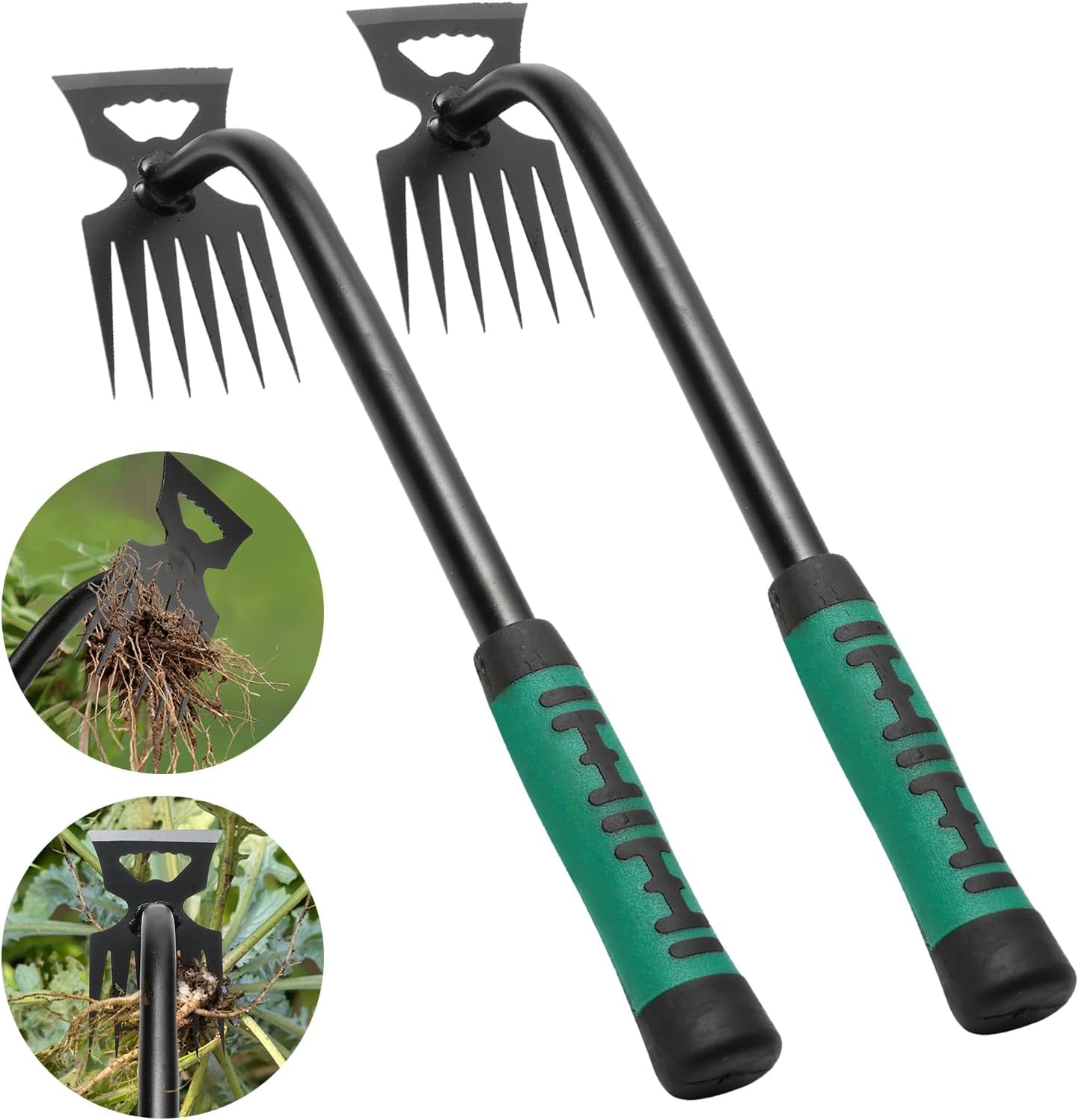 Detalle de Rngeo Gardening Hand Weeder Set, 6-Tine Manganese Steel, 2-Pack