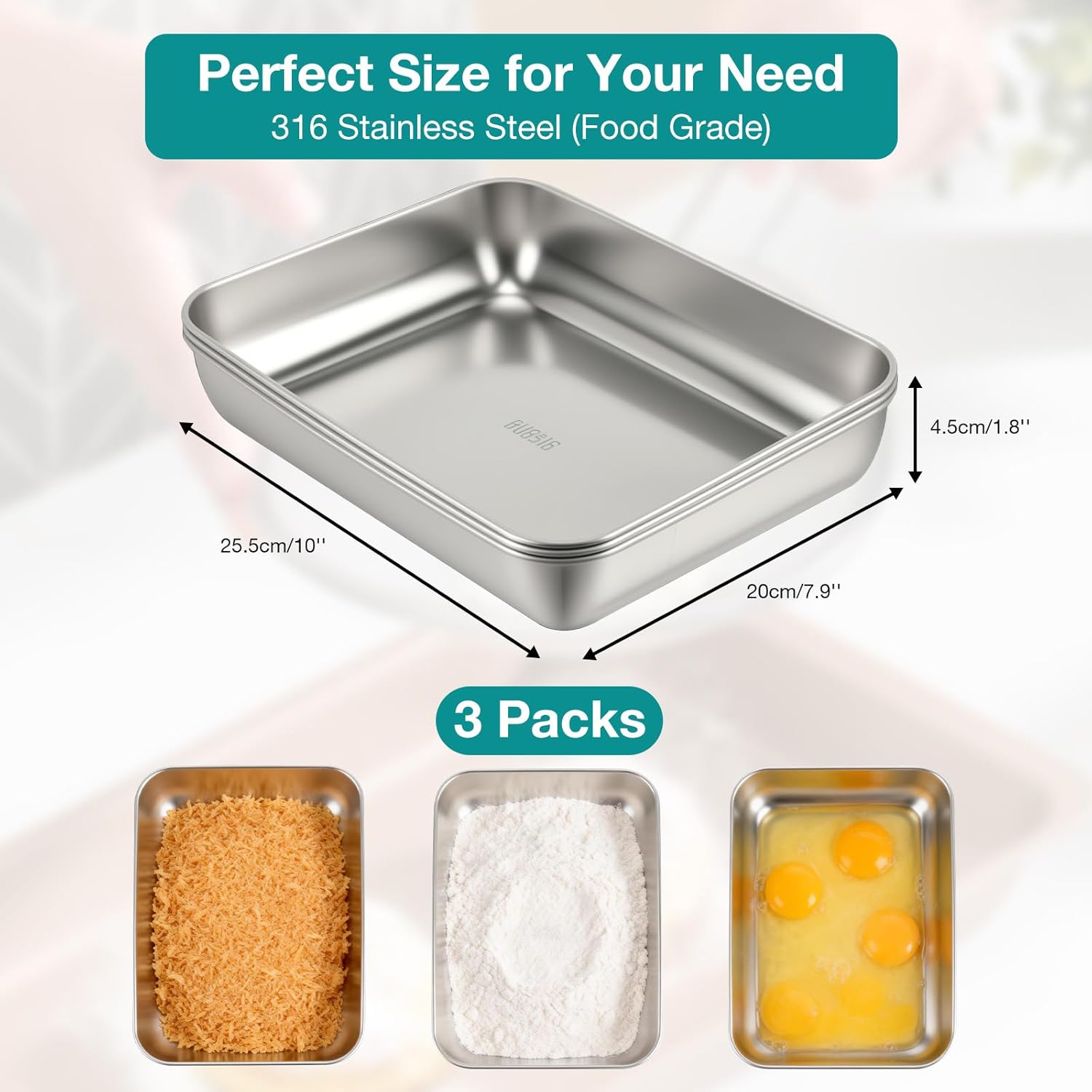 Thumbnail 1 de VINATO Set 3 vassoi acciaio inox 25,5x20x4,5 cm