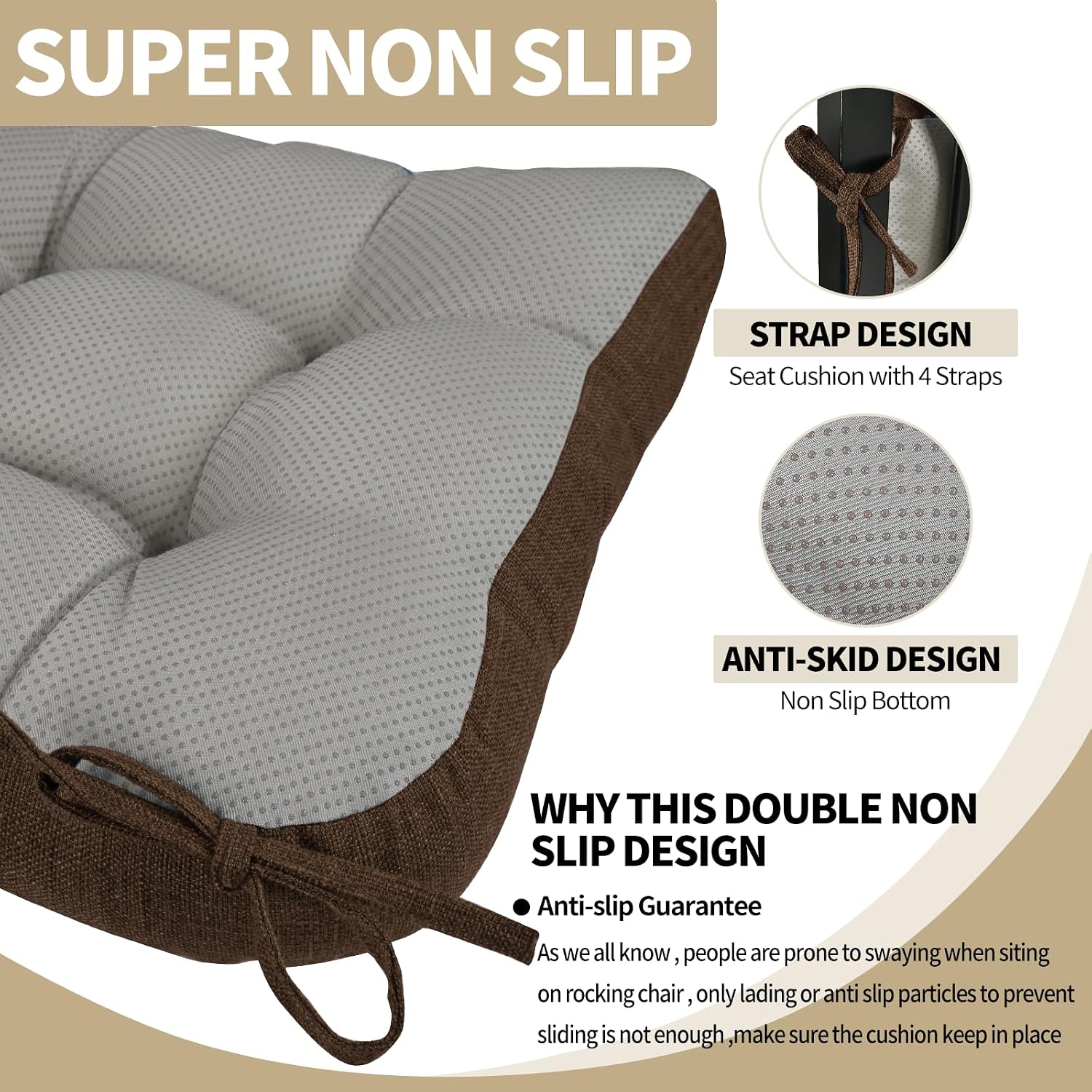 Detalle 2 de BUYUE USJZ429A1G Rocking Chair Cushion Set, Woven Polyester, Chocolate