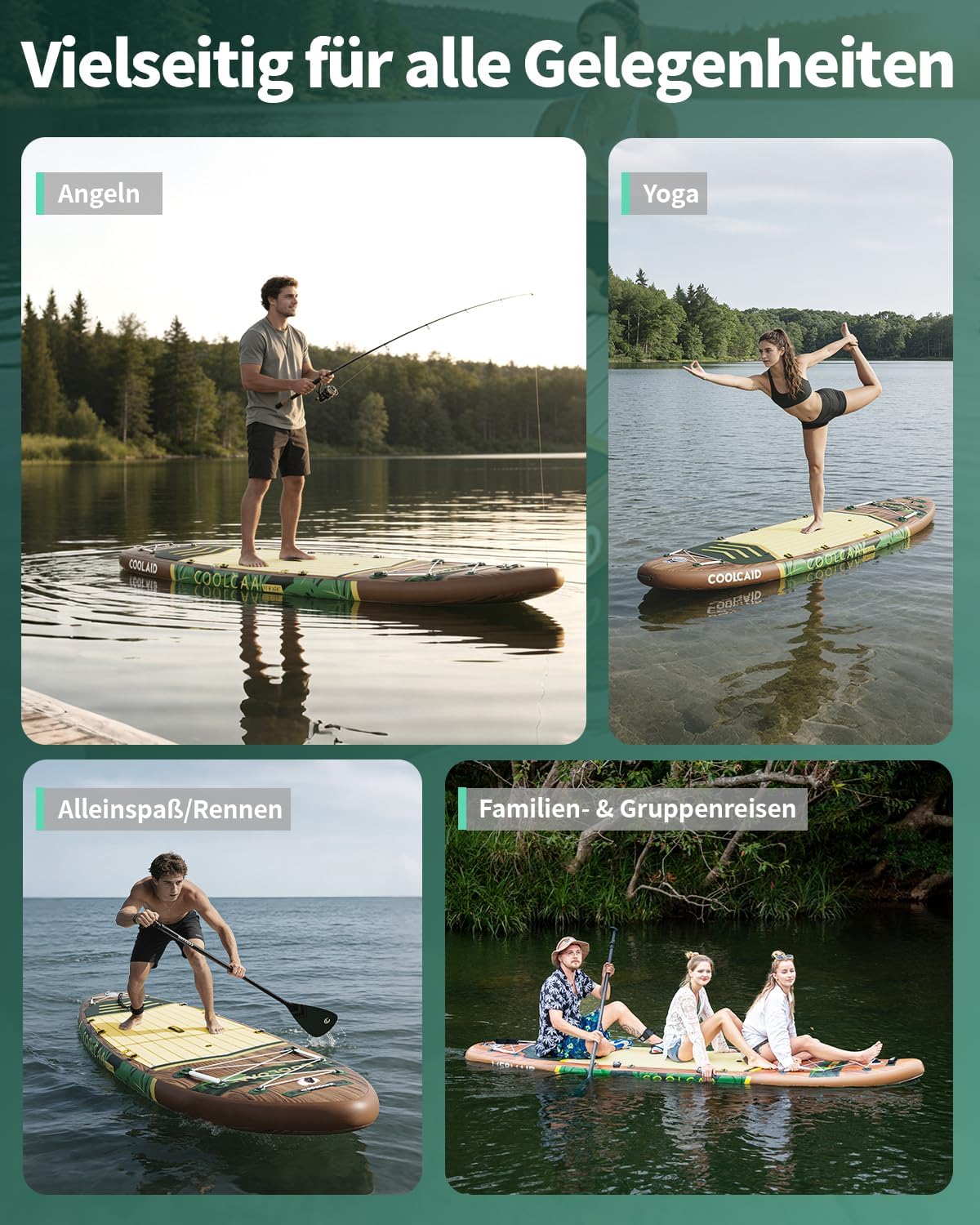 Thumbnail 6 de COOLCAA SUP Board, 355 cm – Extra Großes, aufblasbares Stand Up Paddleboard mit 86 cm Breite und 210 kg Traglast