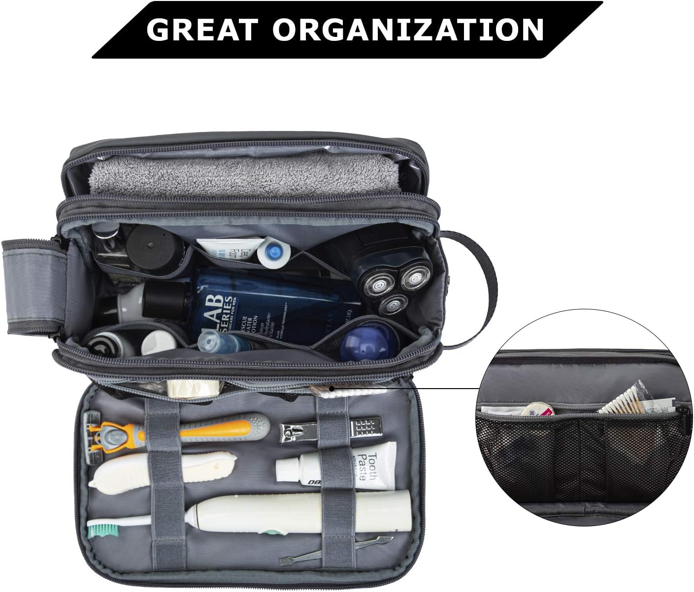 Detalle de BAGSMART Toiletry Bag for Men (Grey, Medium) – Travel Organizer & Dopp Kit