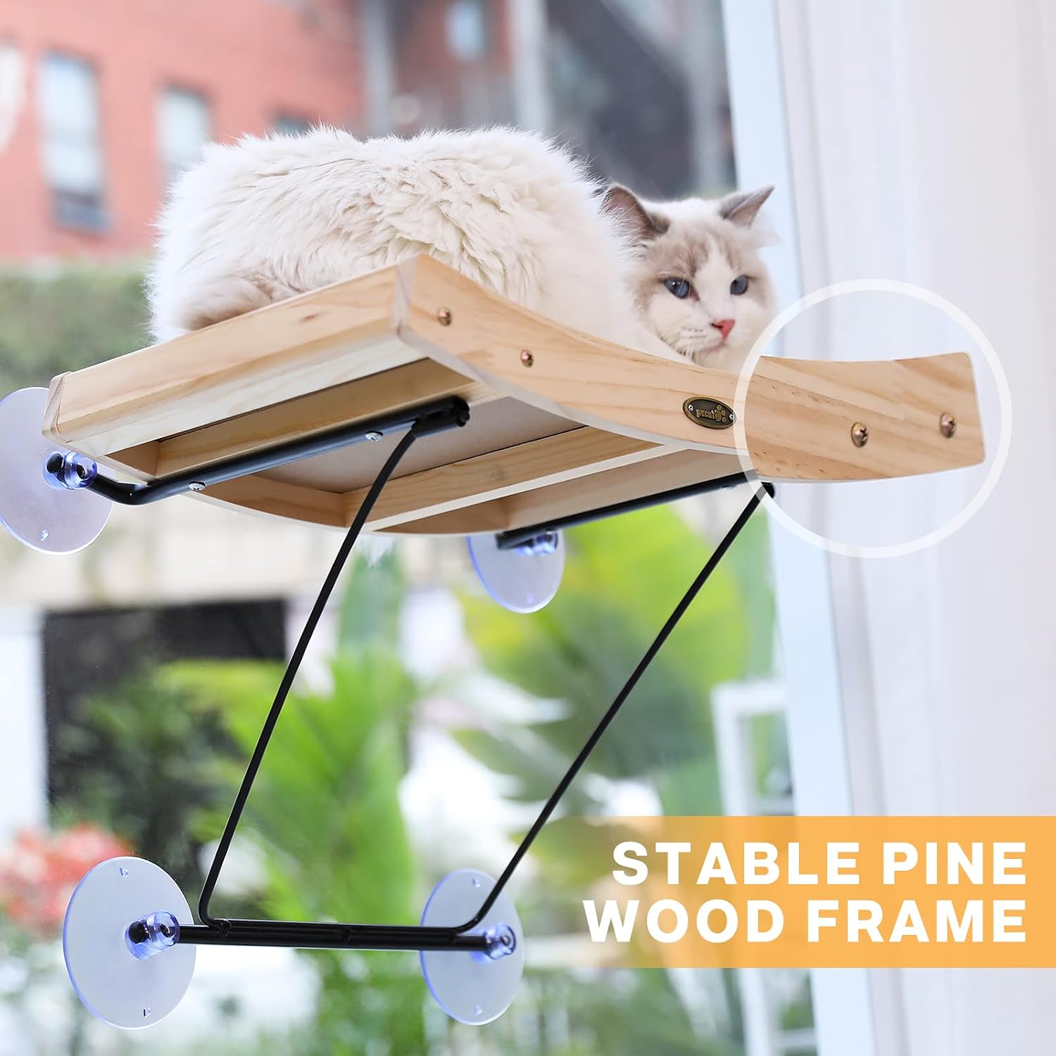 Detalle de Pecute 2 en 1 Hamac de fenêtre pour chat – hamac + griffoir en sisal avec 4 ventouses (jusqu’à 15 kg)