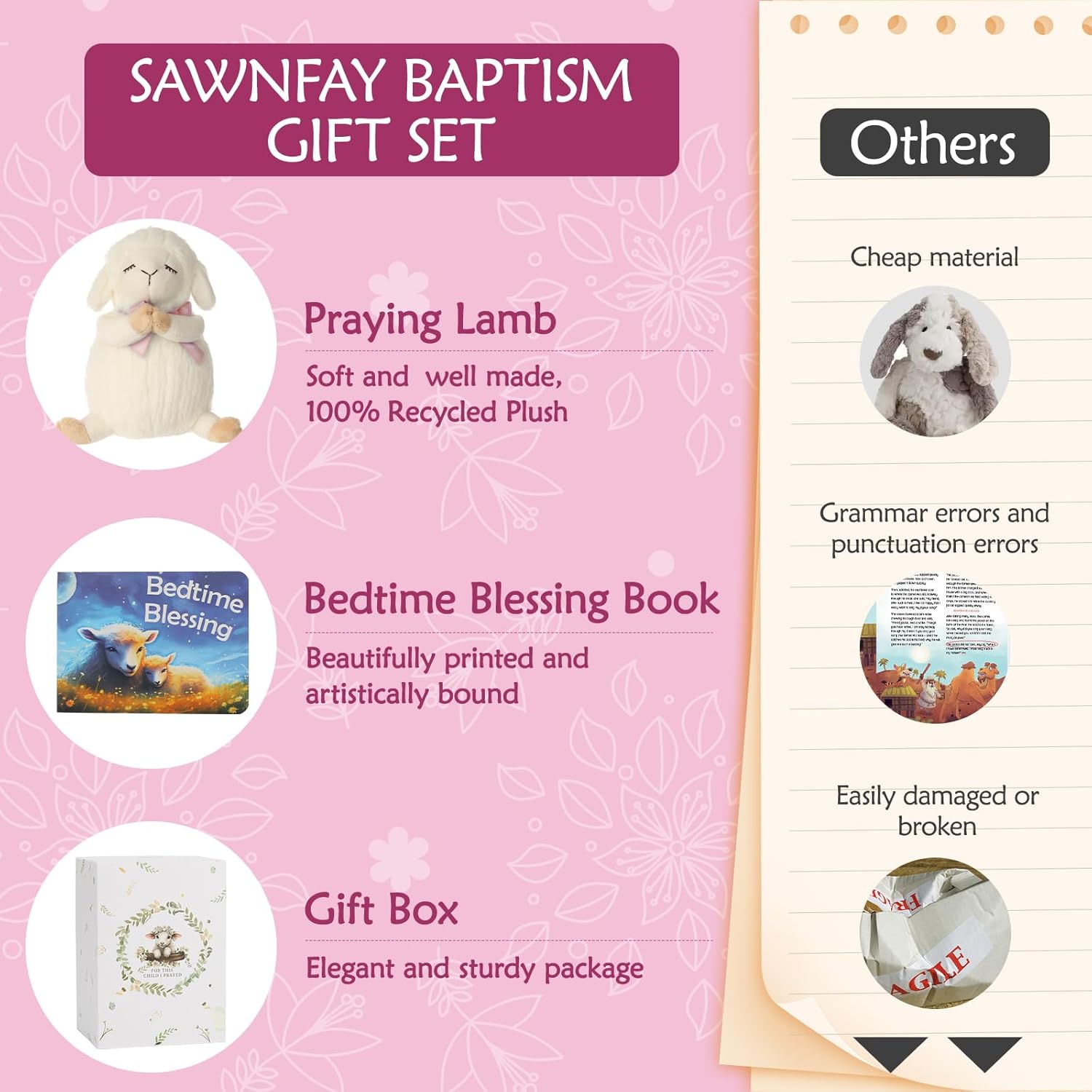 Detalle 2 de Sawnfay Baptism Gifts for Girls & Newborns: 7" Praying Lamb Plush Toy and Bedtime Blessing Book Set