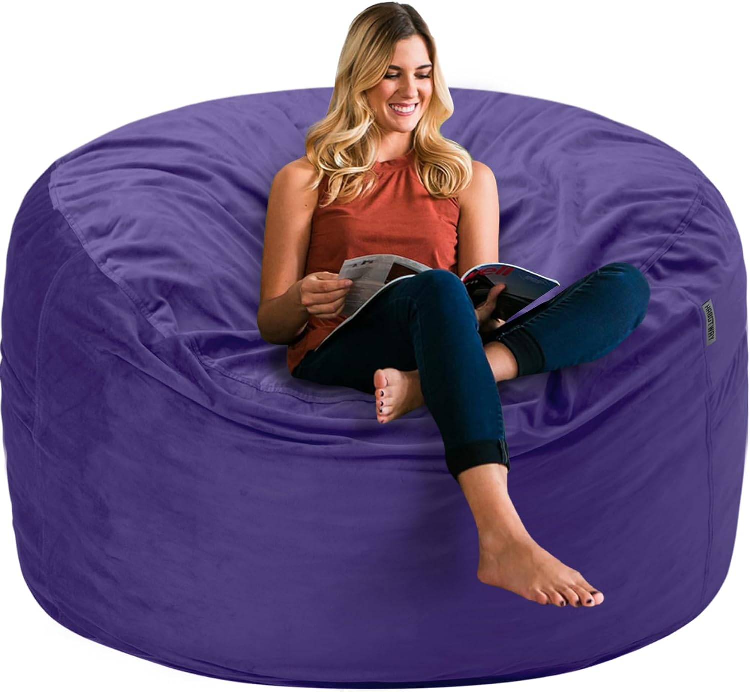 Detalle de HABUTWAY BEAN BAG CHAIR 3FT Velvet Bean Bag Chair, Purple, Memory Foam