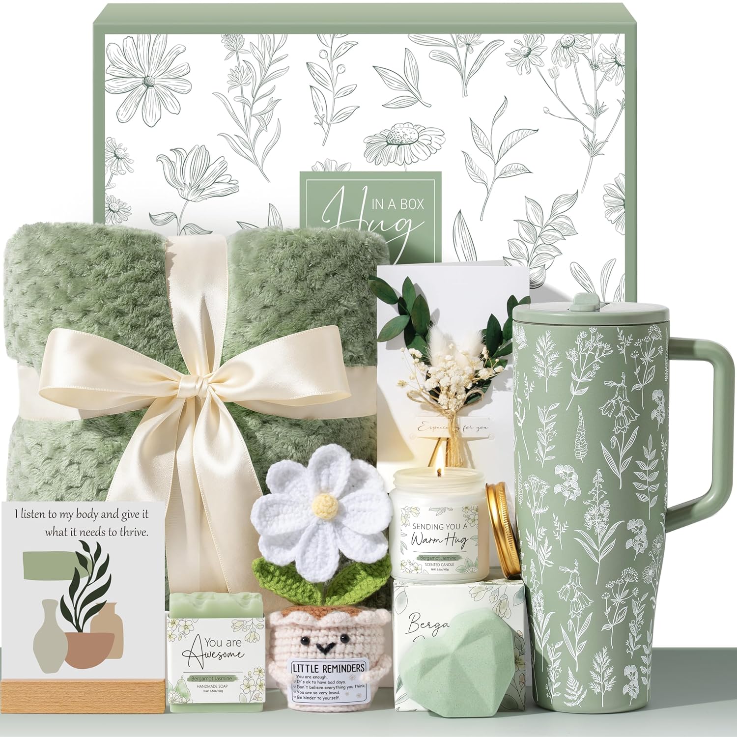 Qinline "Hug in a Box" Luxury Get Well Soon & Spa Care Package Gift Basket (9-Piece) for Women