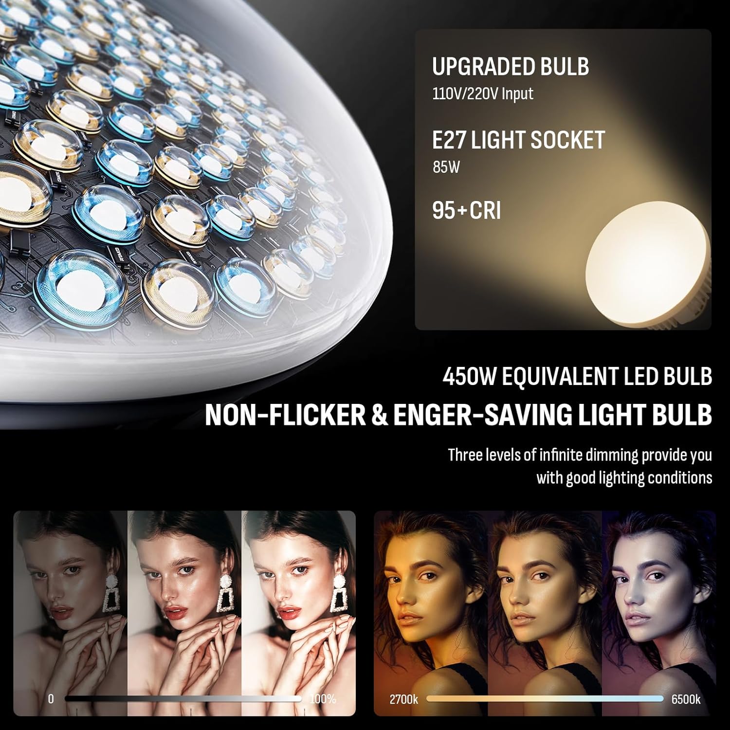 Thumbnail 1 de Niceveedi 50x70cm Photography Light Kit, 2-Pack with 85W Bulbs and 203cm Tripods
