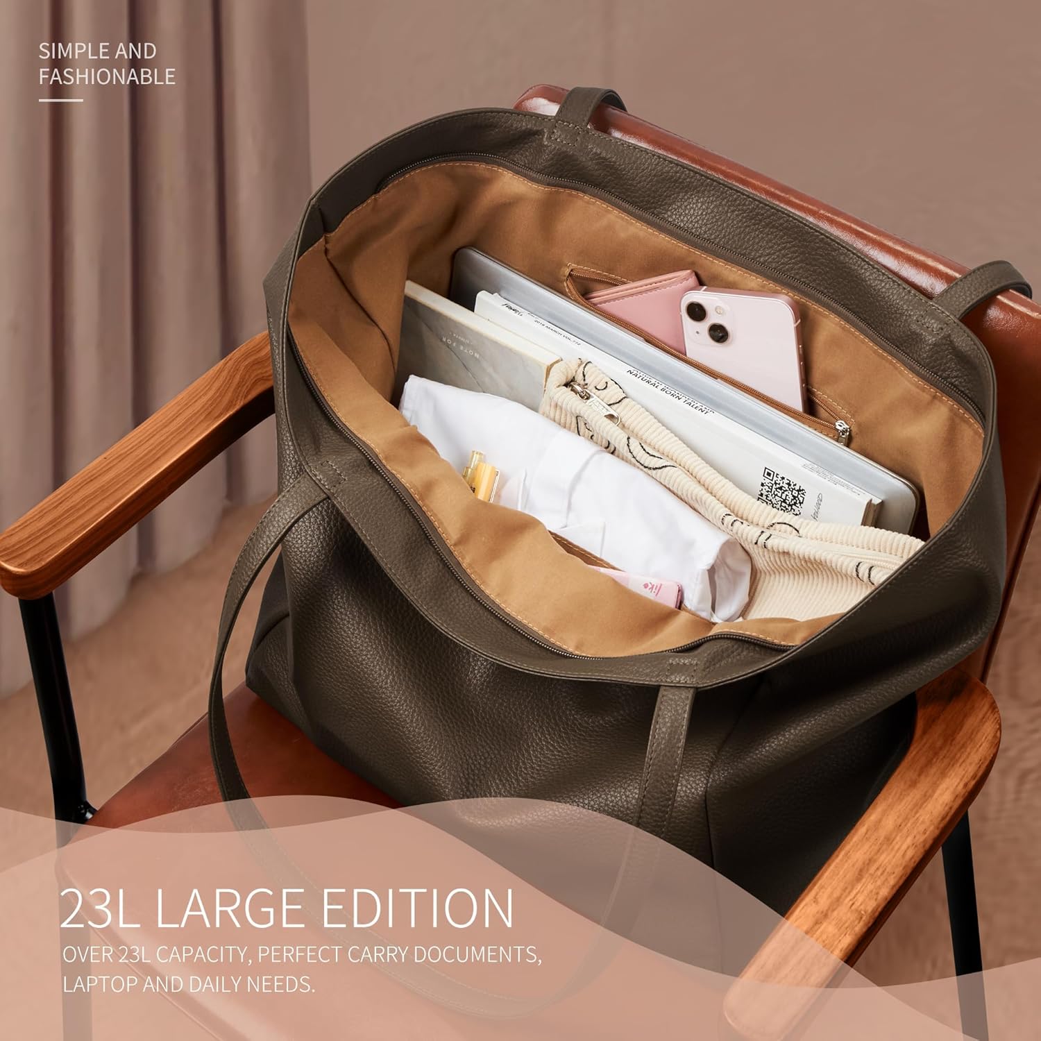 Detalle 2 de KALIDI Handtasche Damen Shopper Tasche Tote Bag – Großzügig, strapazierfähig und alltagstauglich