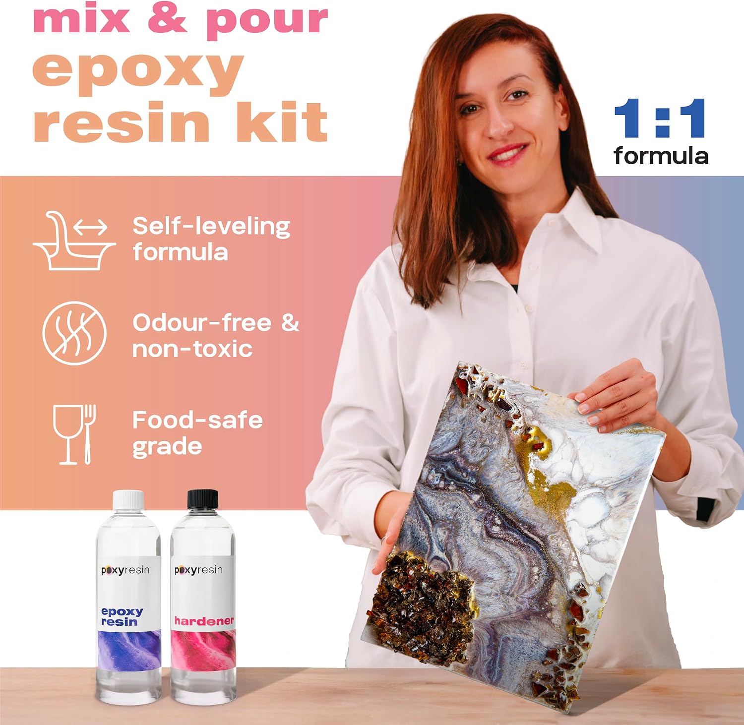 Thumbnail 1 de 1L Epoxy Resin Kit For Beginners | Deep Pour, UV Resistant, 35 Minute Work Time – UK