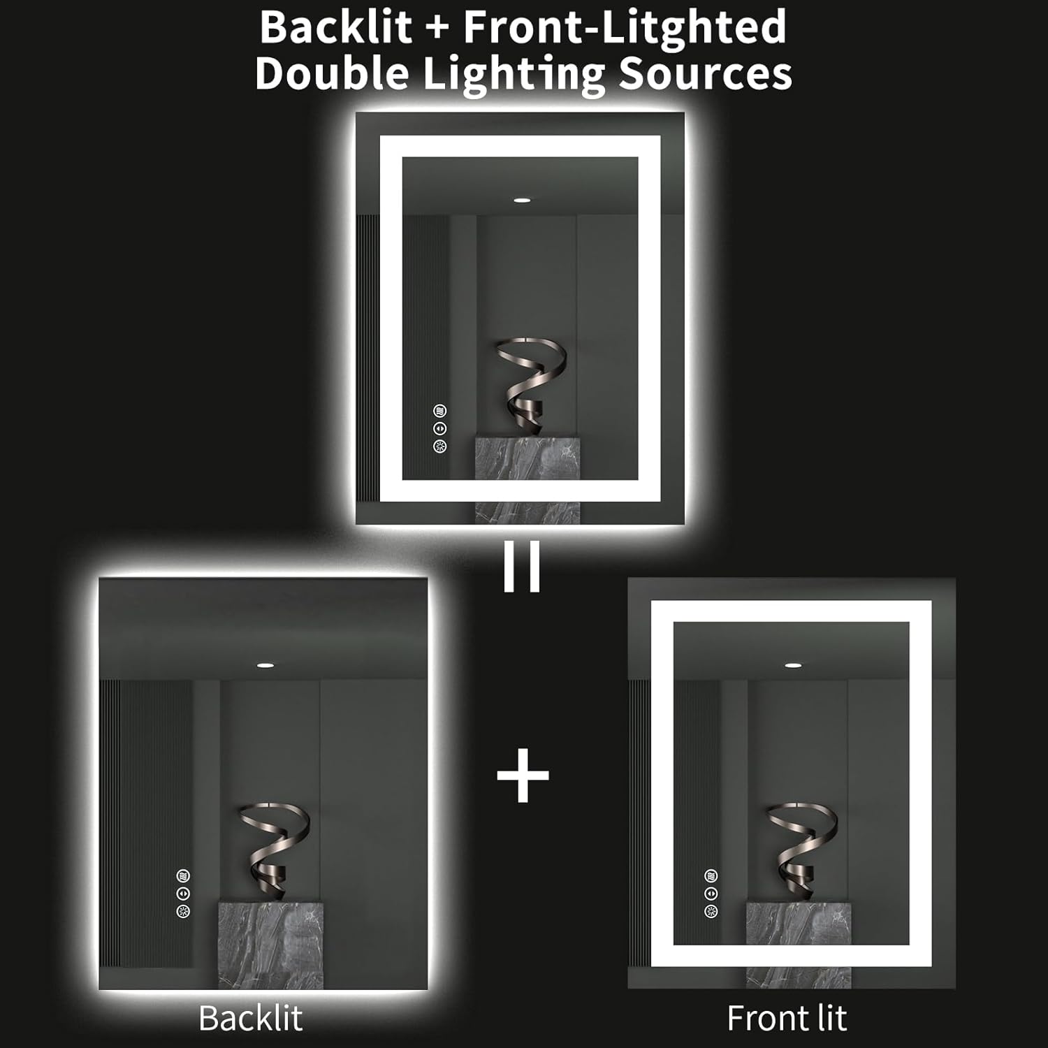 Thumbnail 5 de LOAAO 28" x 32" LED Bathroom Mirror with Double Lighting, Defog & Memory