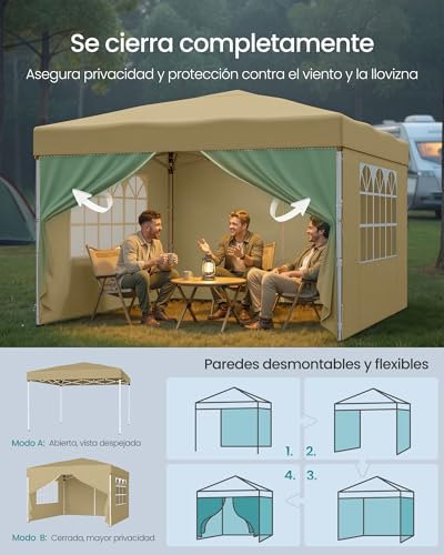 Thumbnail 6 de SONGMICS Cenador 3x3 m con paneles laterales GCT104LZ01 beige