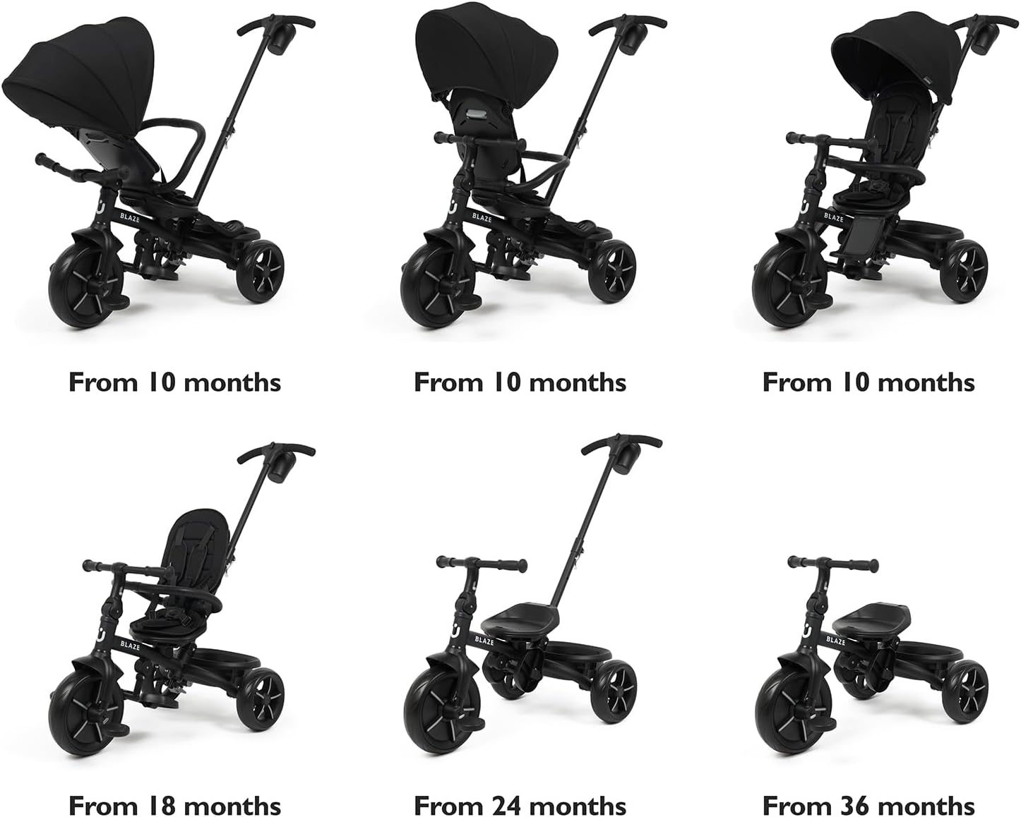 Thumbnail 1 de Blaze Baby Trike 6-in-1 Kids Tricycle (Black) – grows with your child