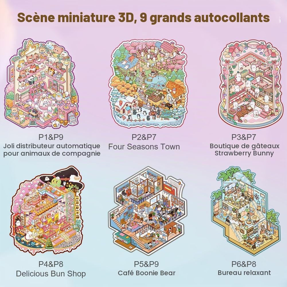 Detalle de Vicloon miniatuurstickerset met 3D-dierenscènes, 17 vellen en pincet