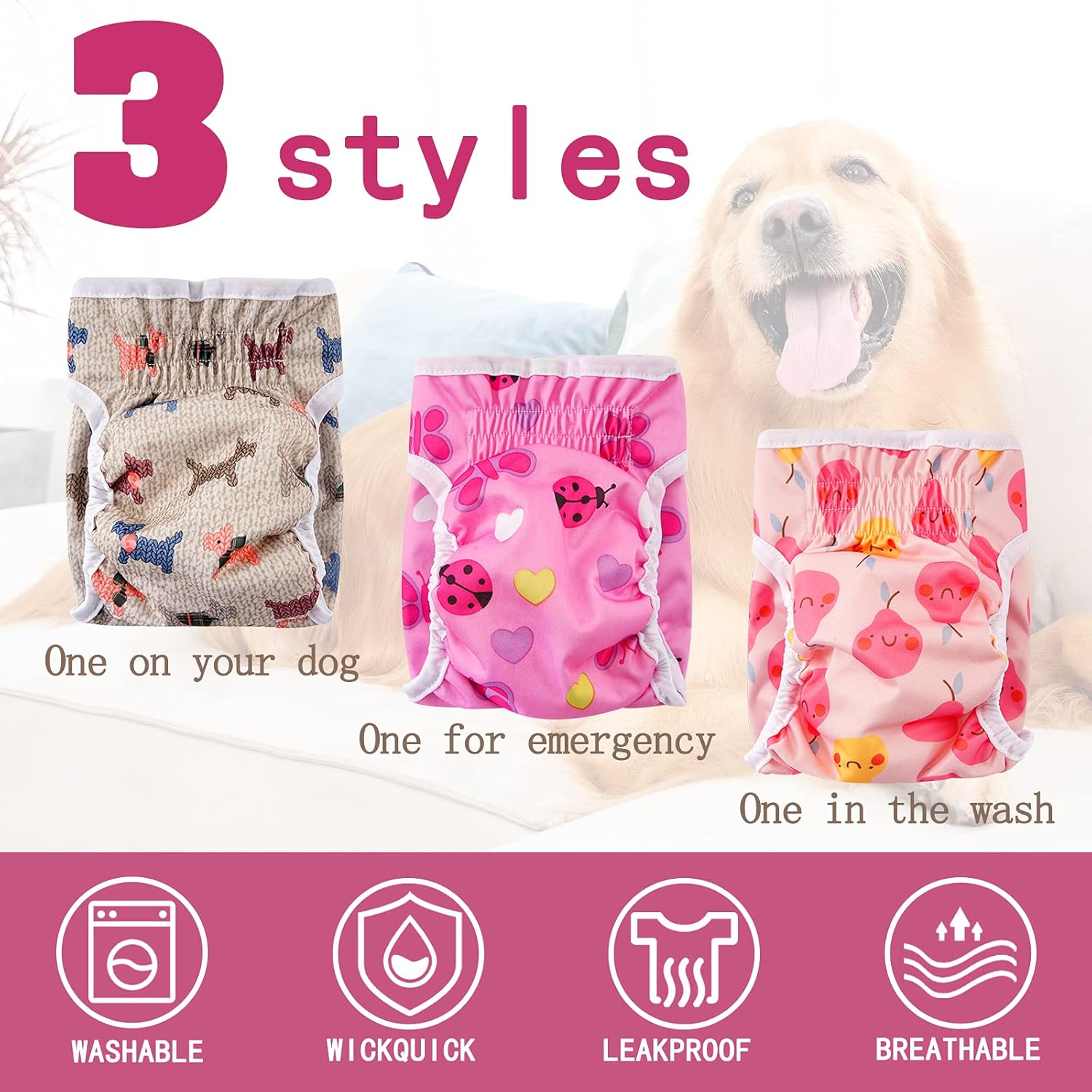 Thumbnail 4 de COMSLE Dog nappies for women, XS 3 pack