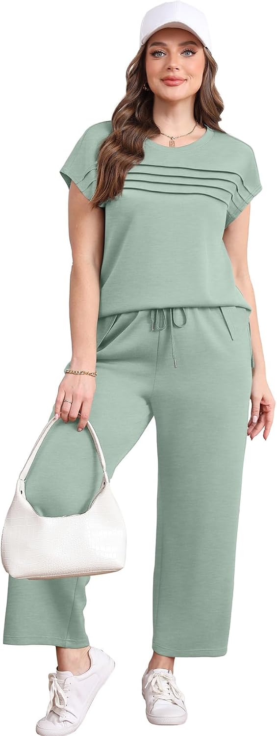 Thumbnail 2 de WIHOLL Women’s Two-Piece Cap Sleeve Set with Wide-Leg Cropped Pants (S–3XL)