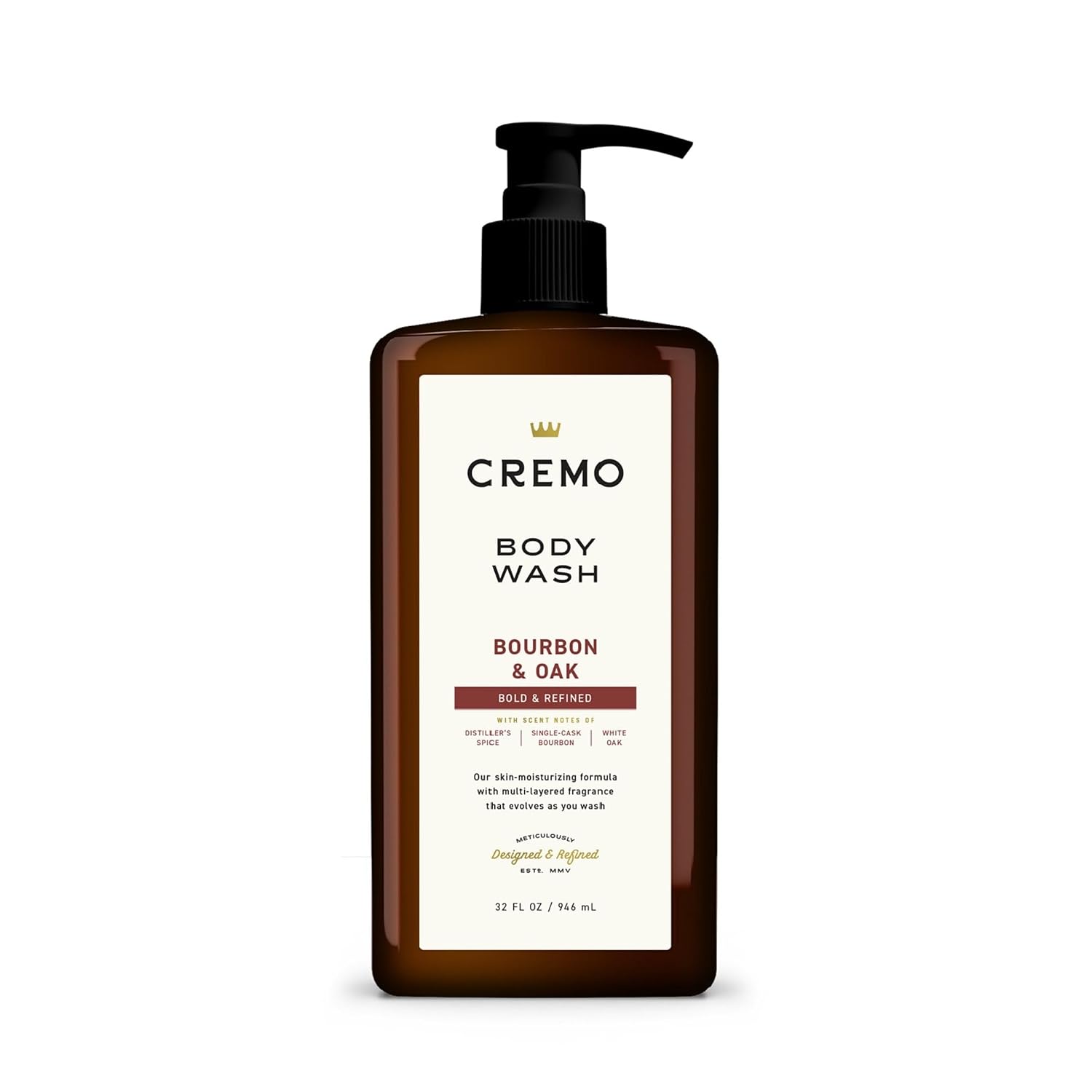 Detalle de Cremo Bourbon & Oak Body Wash for Men, 32 fl oz, Rich Lather