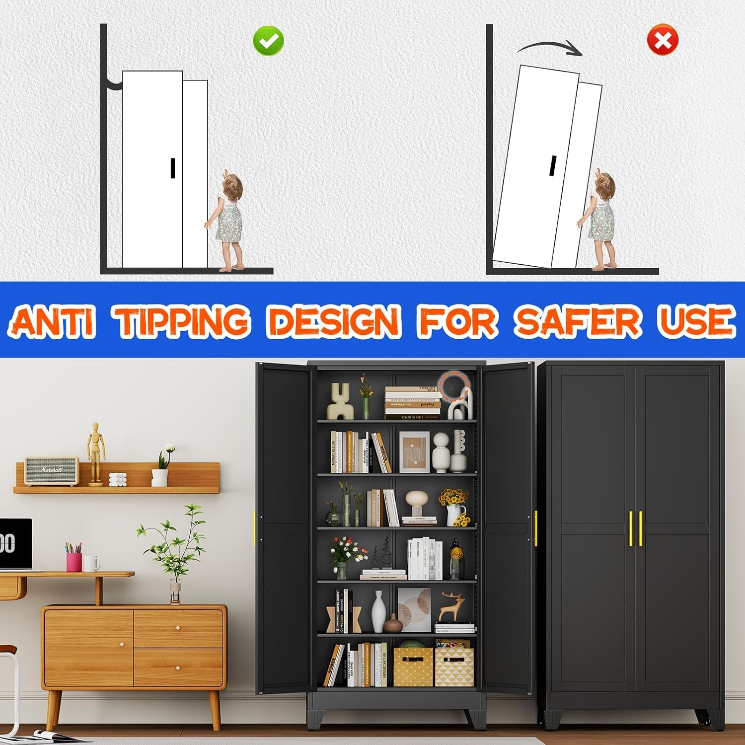 Thumbnail 5 de GAIOUS DKM-4456421-006 Metal Pantry Cabinet, Black, 5 Adjustable Shelves
