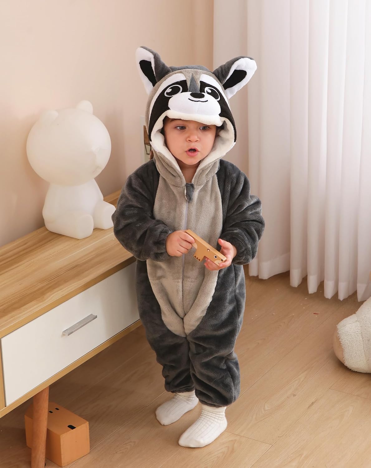 Detalle de CuteOn Baby Costume-HHX Flannel Animal Onesie with Easy-Change Zipper