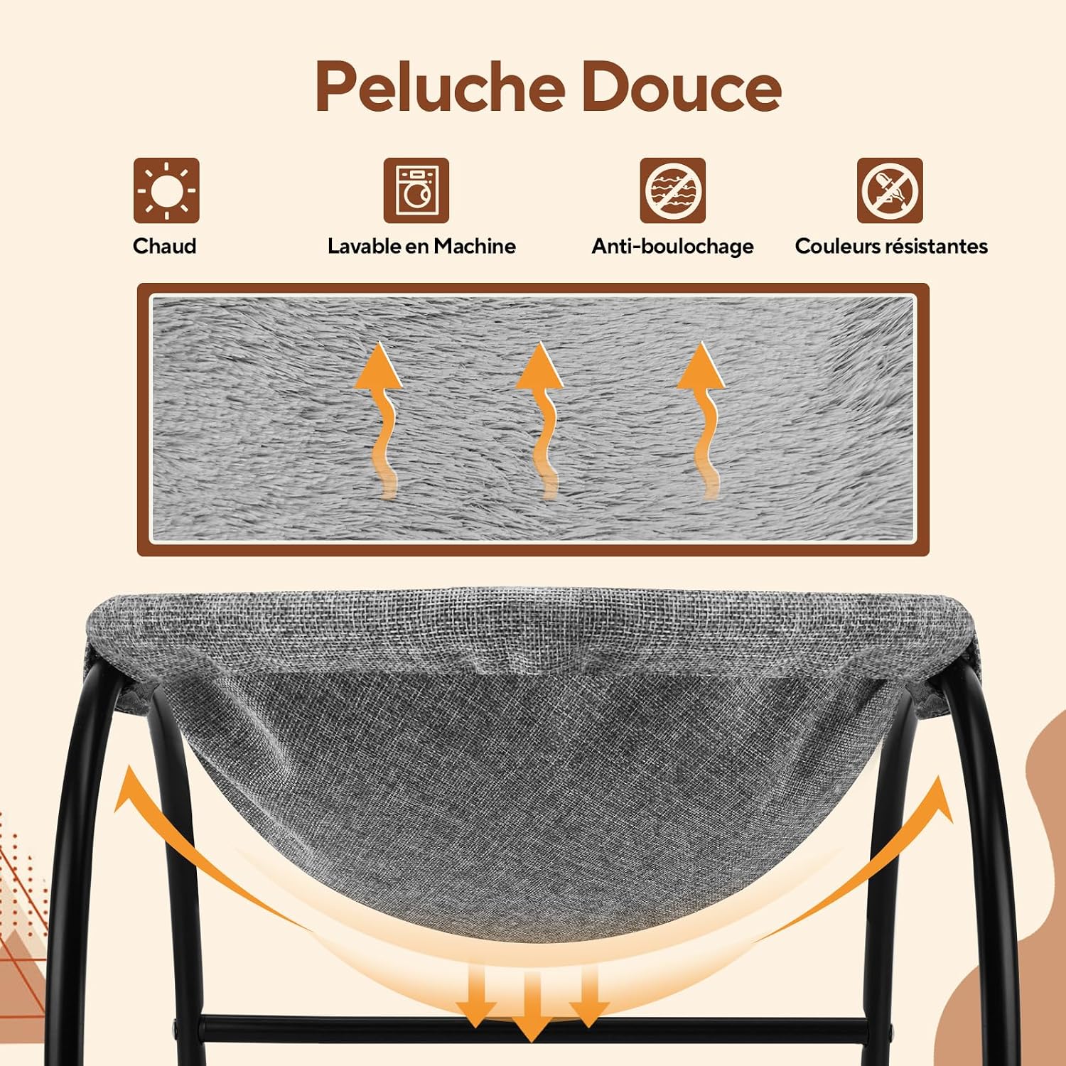 Detalle de Hamac d'extérieur surélevé LIFLIX pour Chat avec Peluche Amovible – Résistant et Lavable