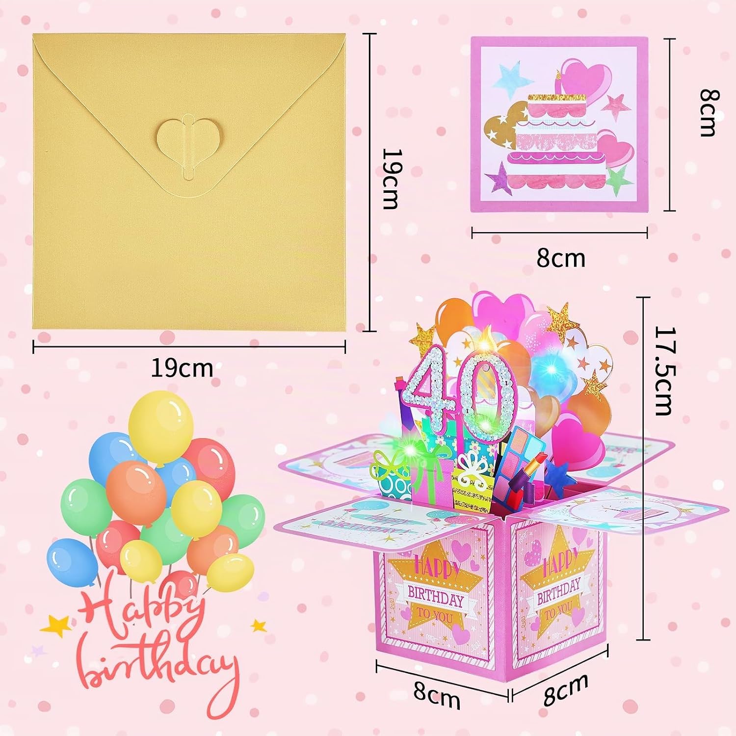 Detalle 2 de Joyoldelf Biglietto Auguri Compleanno 40 Anni – Donna, 3D Musicale e Luce con design pop-up