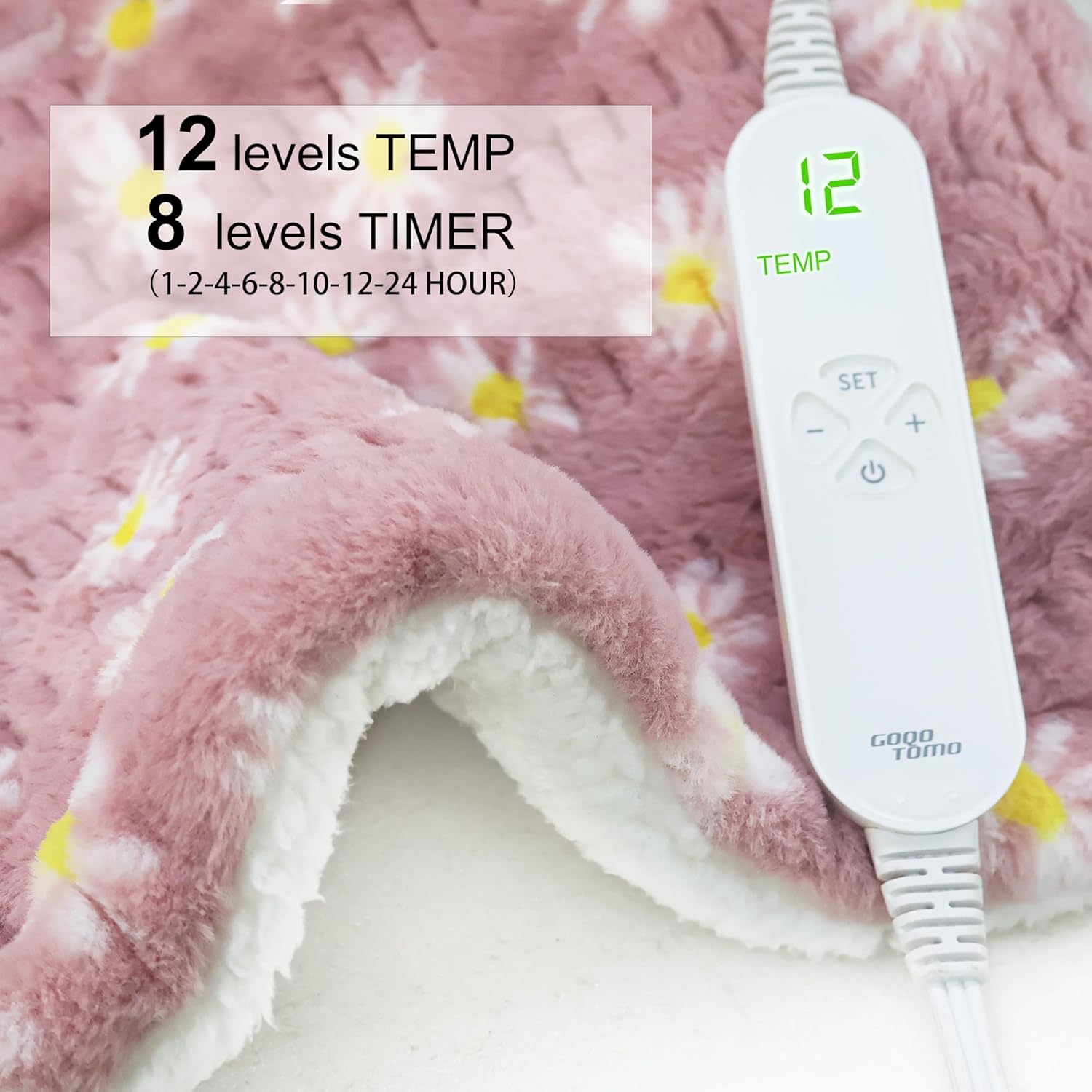 Thumbnail 1 de GOQO TOMO Heating Pad (12 x 24) – Pink Floral Pattern, Machine Washable