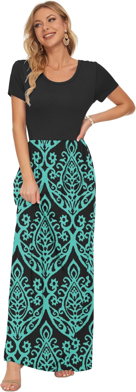 Detalle de AUSELILY Women's Classic Short Sleeve Loose Plain Casual Long Maxi Dress