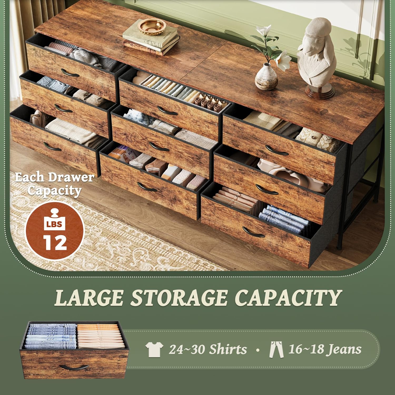 Detalle 2 de Huuger 63 Inch Dresser with 9 Drawers — TV Stand