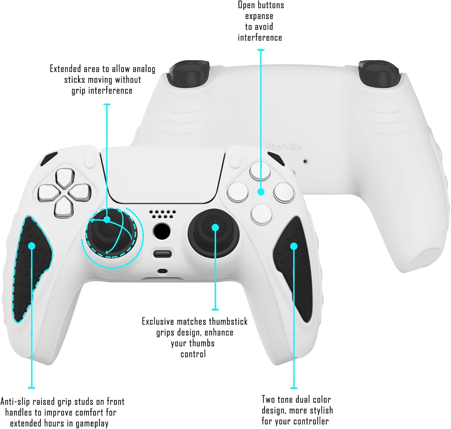 Thumbnail 2 de PlayVital Knight Edition White & Black Two Tone Anti-Slip Silicone Cover for PS5 Controller