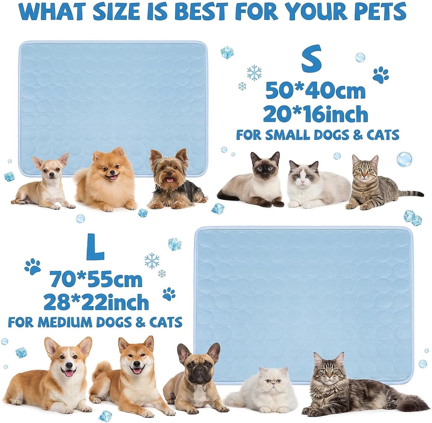 Detalle de Qoosea Tappetino rinfrescante per cani e gatti in seta di ghiaccio, 55 × 70 cm (blu)