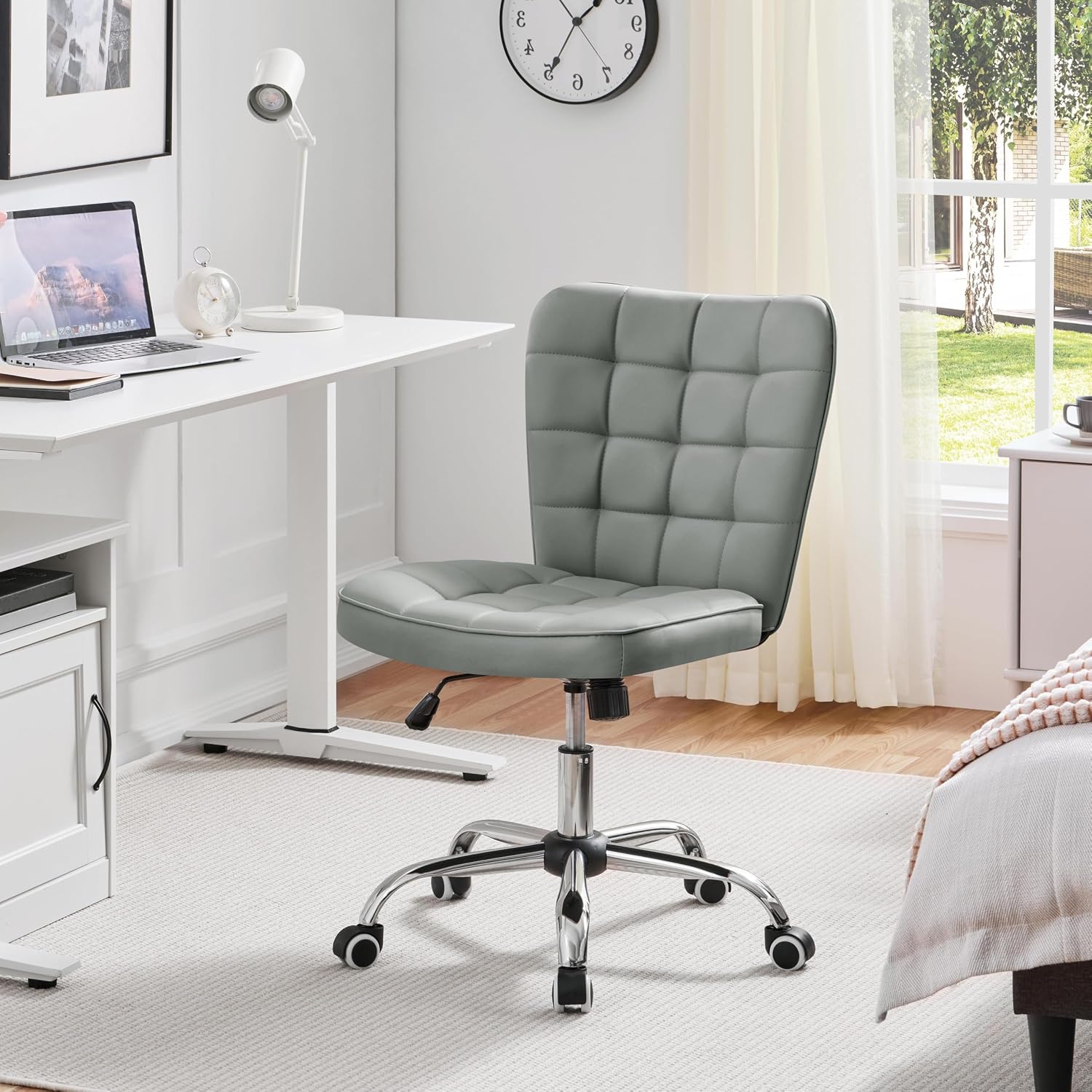 Detalle 2 de Yaheetech Armless Desk Chair, Faux Leather
