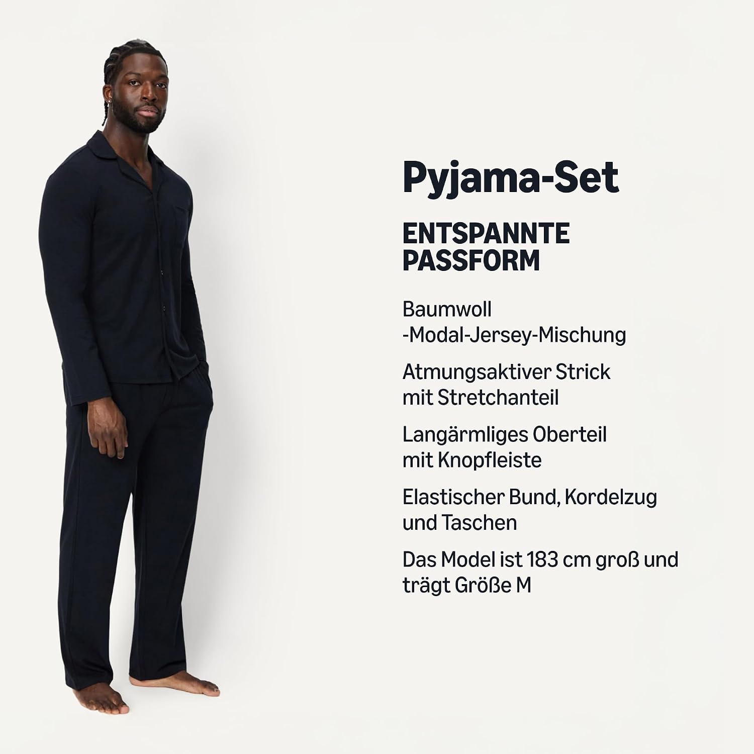 Detalle 2 de Amazon Essentials Herren Pyjama-Set aus Baumwoll-Modal: Langarmshirt mit Knopfleiste und Hose