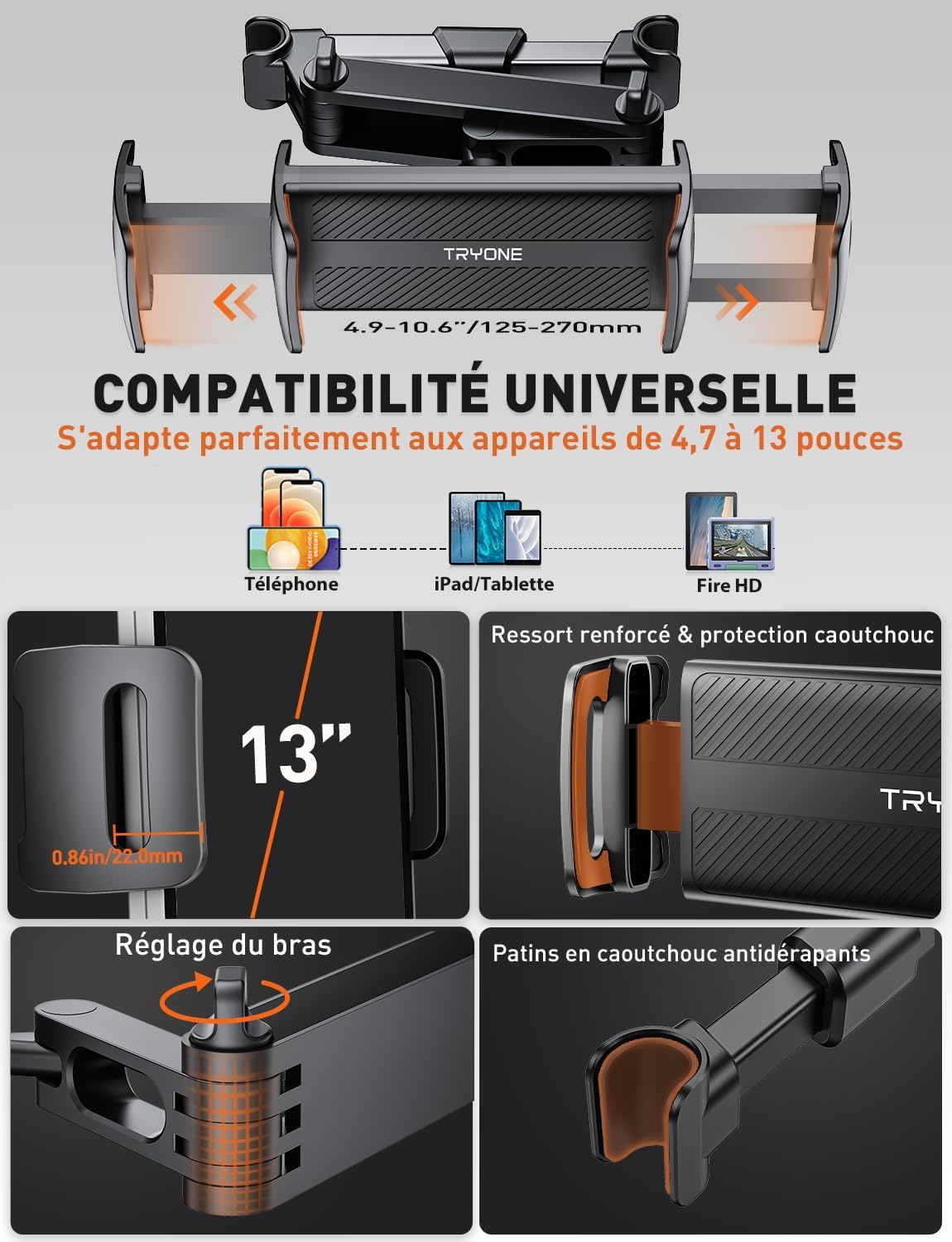 Thumbnail 5 de TRYONE Support Tablette Voiture extensible