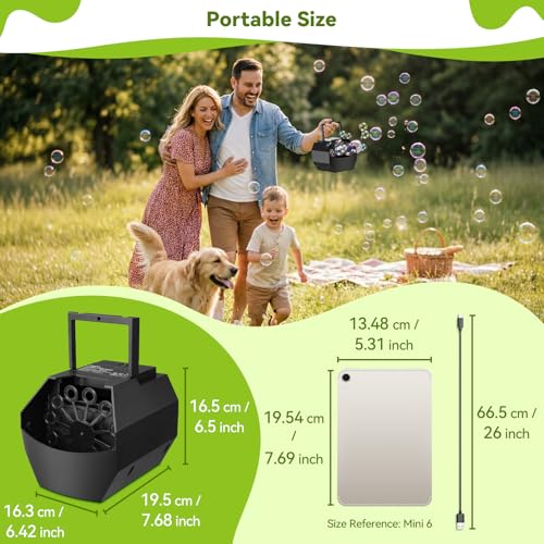 Thumbnail 4 de Theefun Tragbare Seifenblasenmaschine – 500 ml Tank, 1500+ Blasen/Min, 16 Zauberstäbe, Auto-Seifenblasenmaschine für Indoor/Outdoor