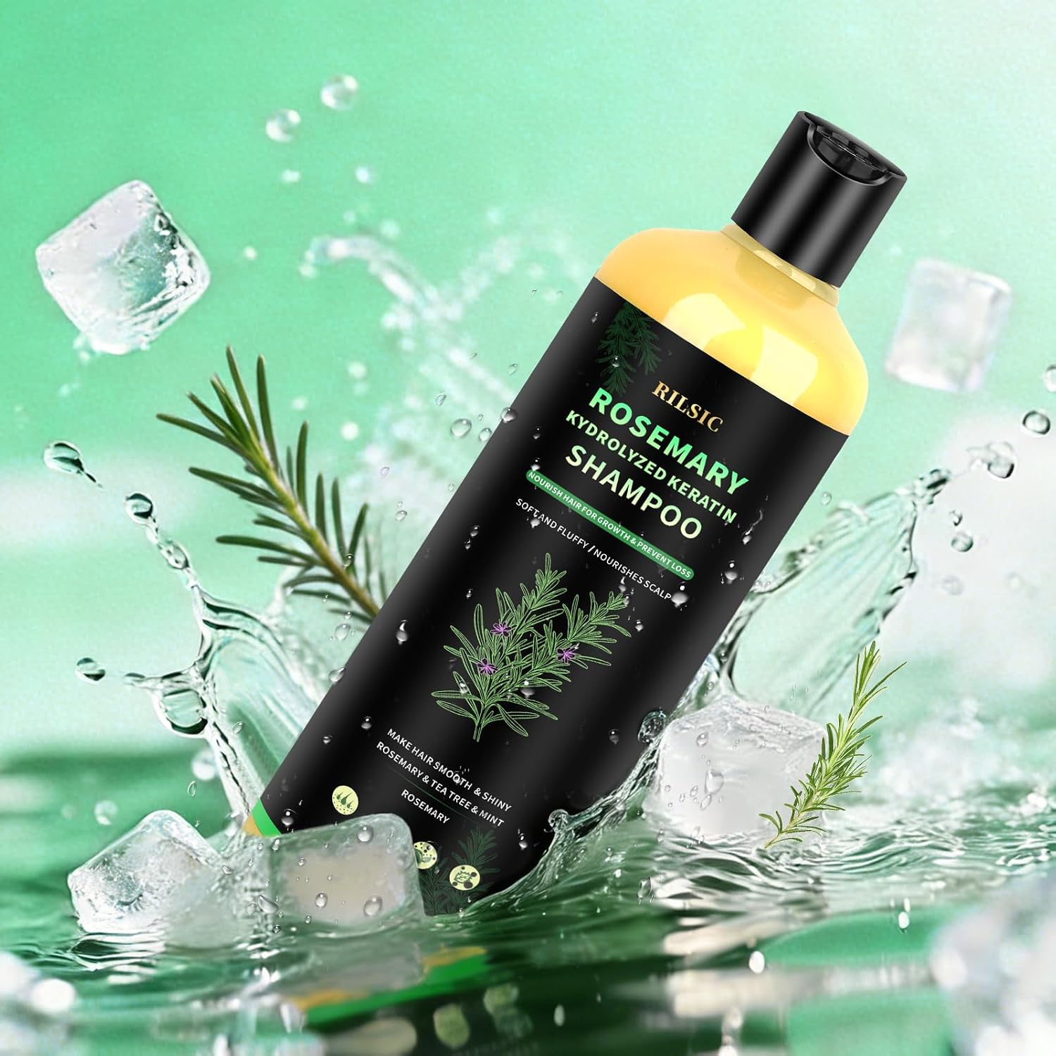 Detalle de Rosmarin Shampoo für Haarwachstum 500ml – Volumen Shampoo gegen fettiges Haar, stärkt Haarwurzeln und sorgt für dichteres, weiches Haar