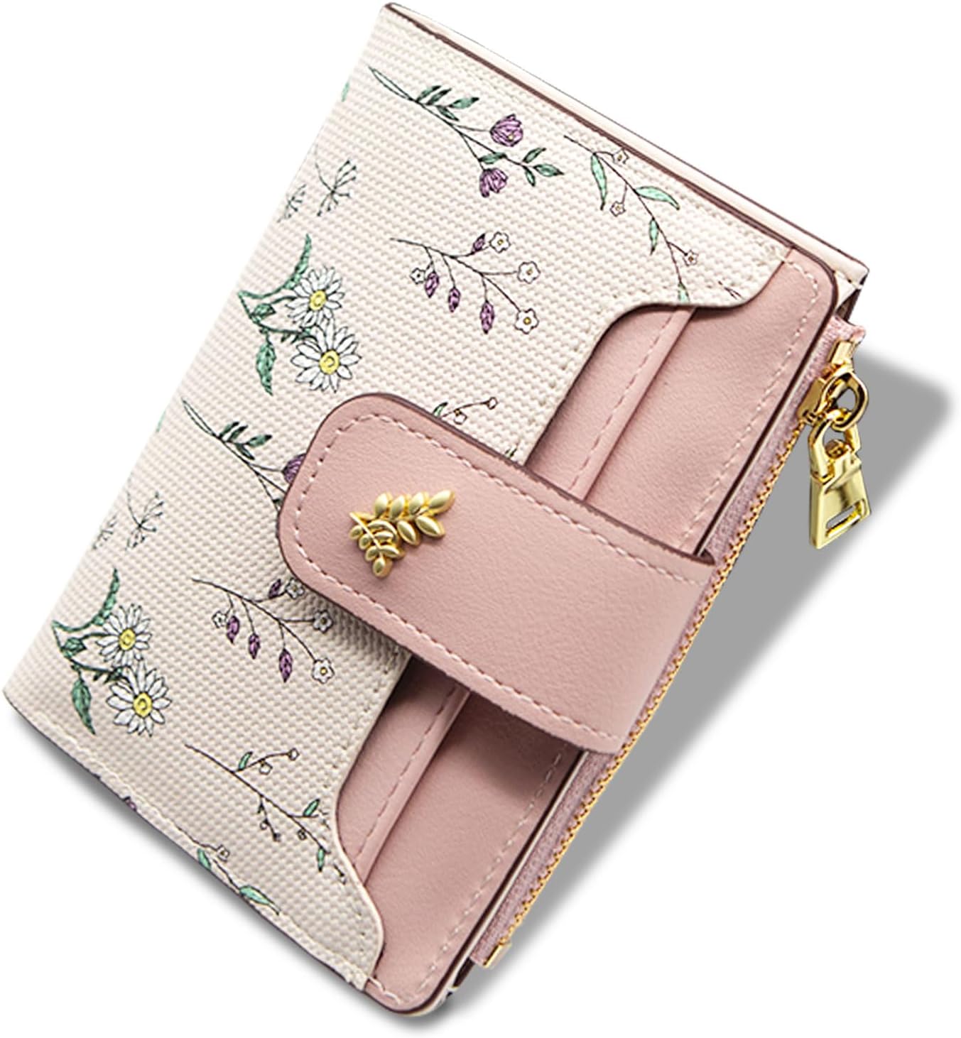 Detalle de LJCZKA Pink Leather Bifold Wallet with Zip Pocket and ID Window