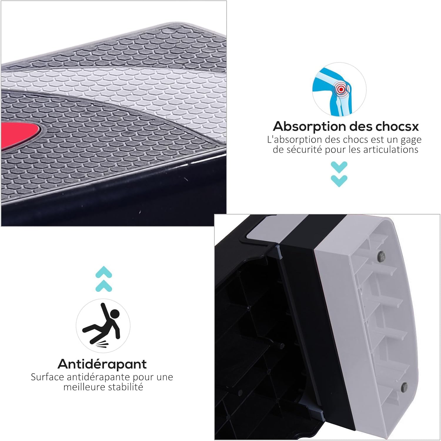 Thumbnail 4 de HOMCOM Step fitness stepper – hauteur réglable 10/15/20 cm, surface antidérapante, 78x29x20 cm