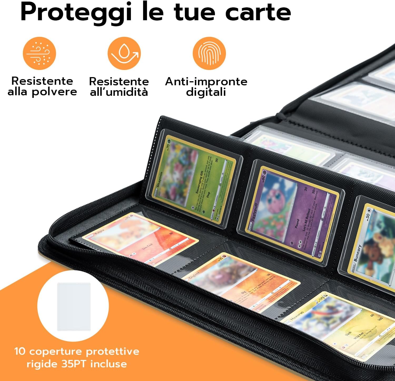 Detalle de Tolesum Raccoglitore Toploader 3"x4" con zip e 10 toploader, 9 pagine (216 posti) per Magic, YuGi Oh e TCG